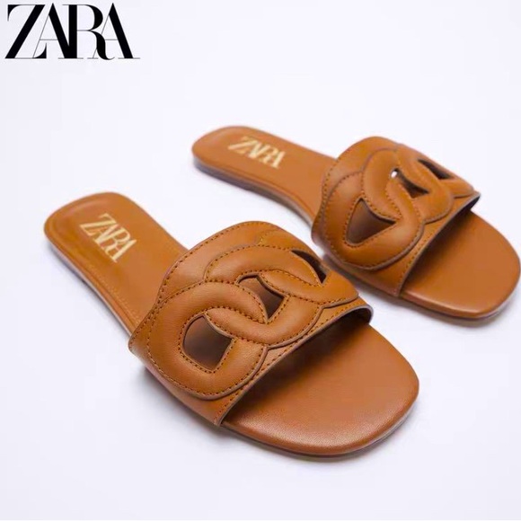 Zara Shoes - Zara leather flat slides size 39, 8.5US